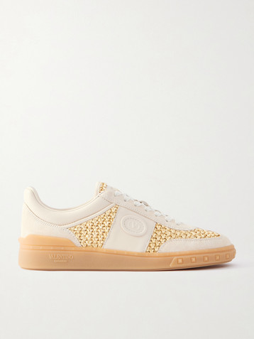 Valentino Garavani Upvillage raffia-trimmed suede sneakers
