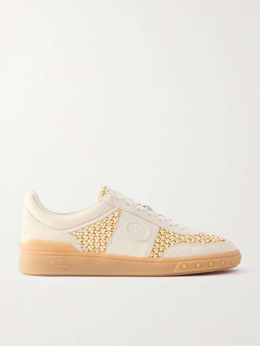 Valentino Garavani — Upvillage raffia-trimmed suede sneakers