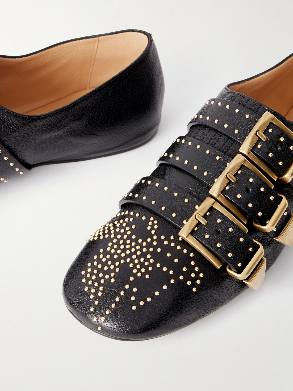 Chloé Susanna Buckle-details Studded Flat Pumps In Black
