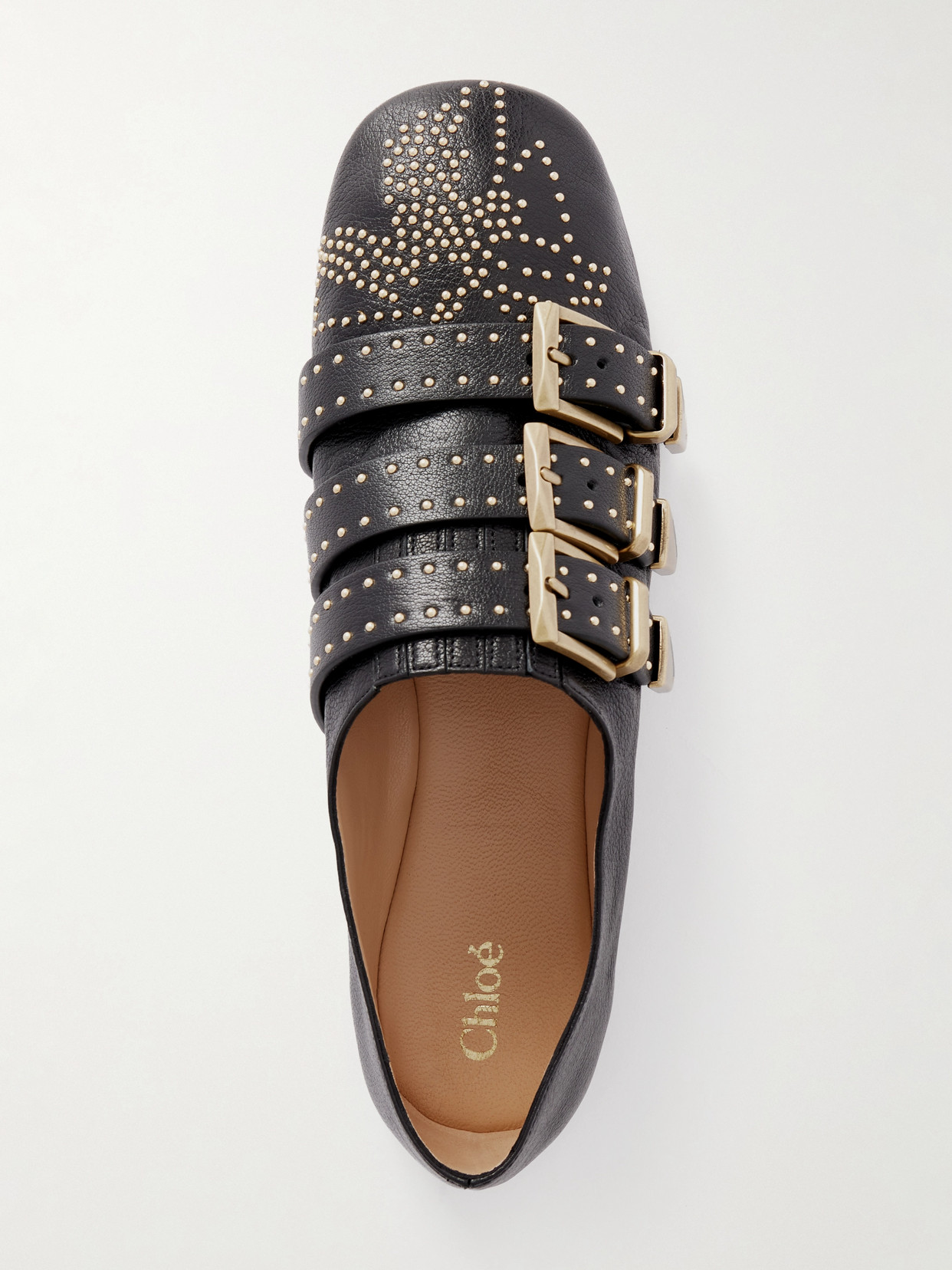 Chloé Susanna Buckle-details Studded Flat Pumps In Black