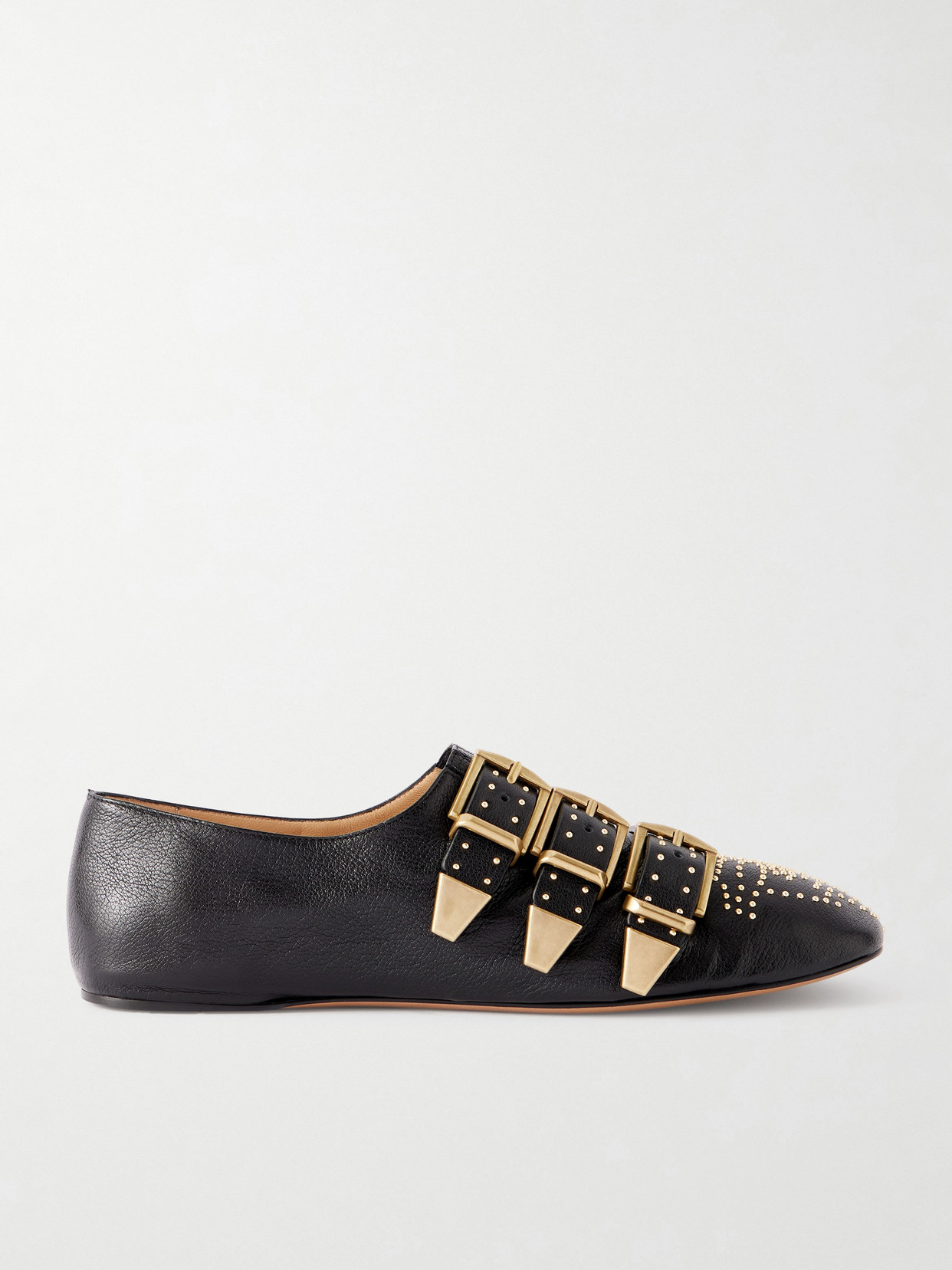 Chloé Susanna Buckle-details Studded Flat Pumps In Black