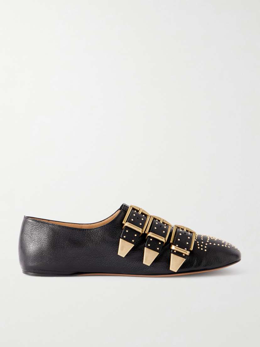 Chloé Susan Studded Buckled Leather Flats