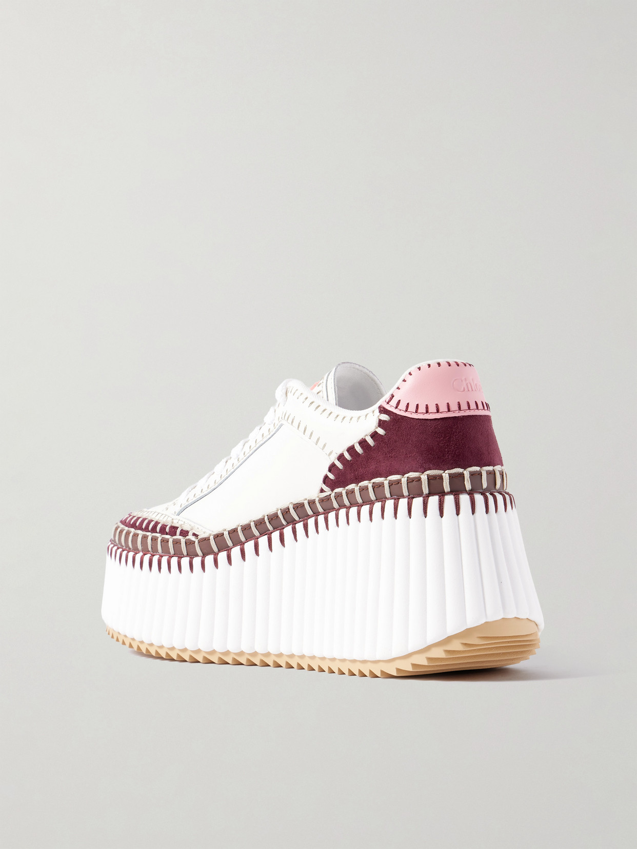 Chloé Nama Embroidered Suede-trimmed Leather Platform Sneakers In Multi