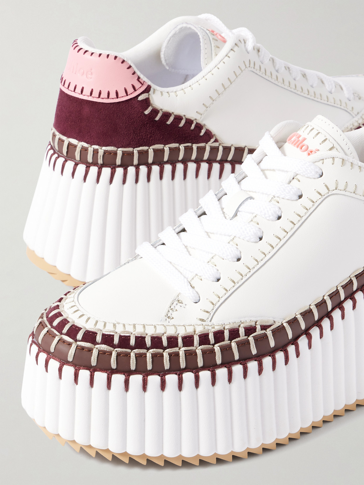 Chloé Nama Embroidered Suede-trimmed Leather Platform Sneakers In Multi
