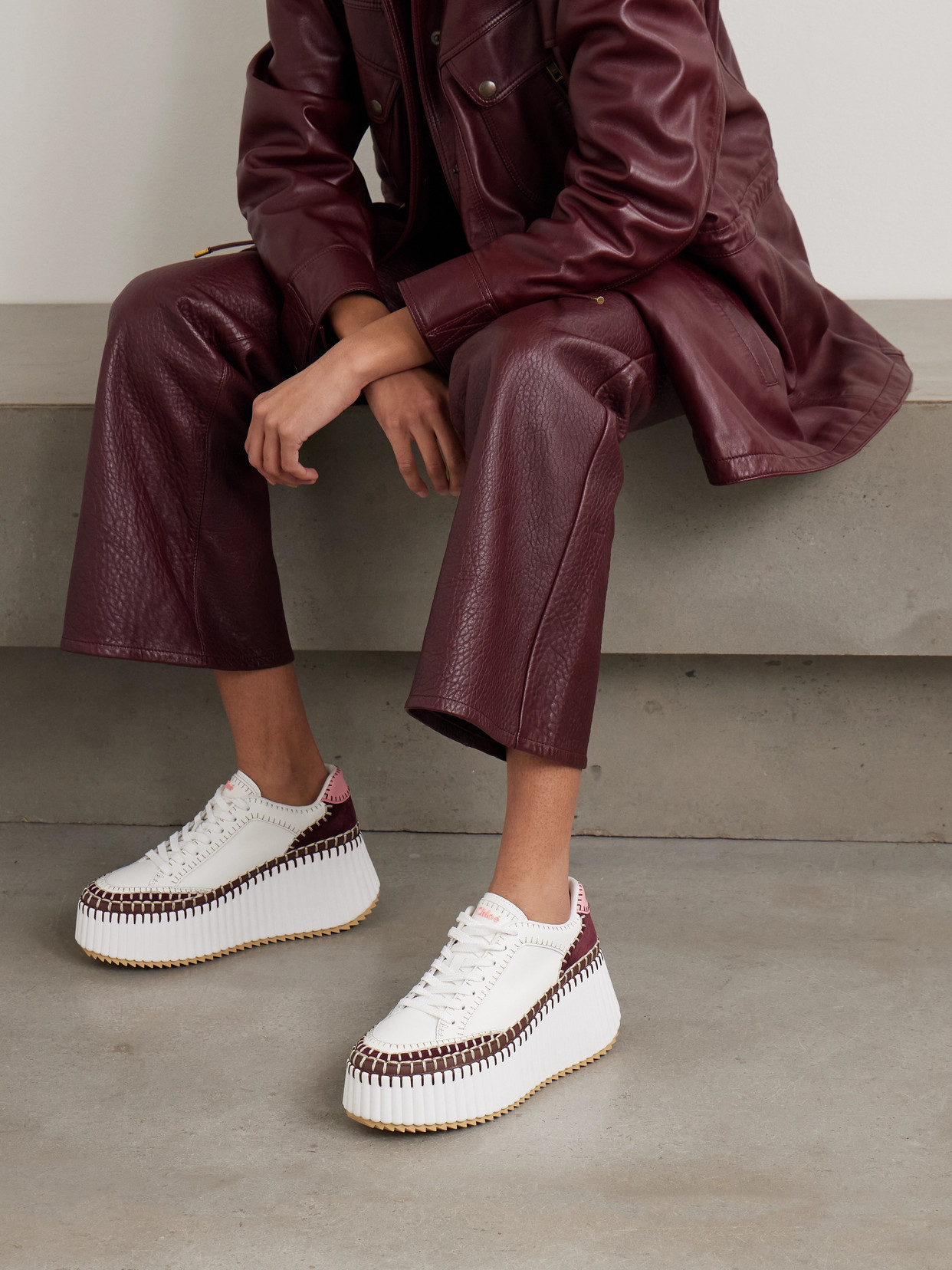 Chloé Nama Embroidered Suede-trimmed Leather Platform Sneakers In Multi