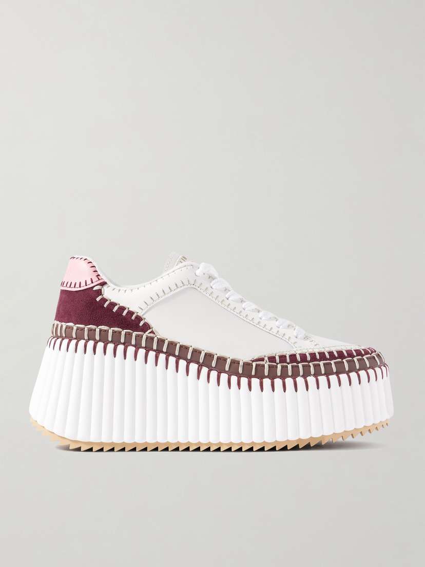 Chloé Nama Embroidered Suede-trimmed Leather Platform Sneakers