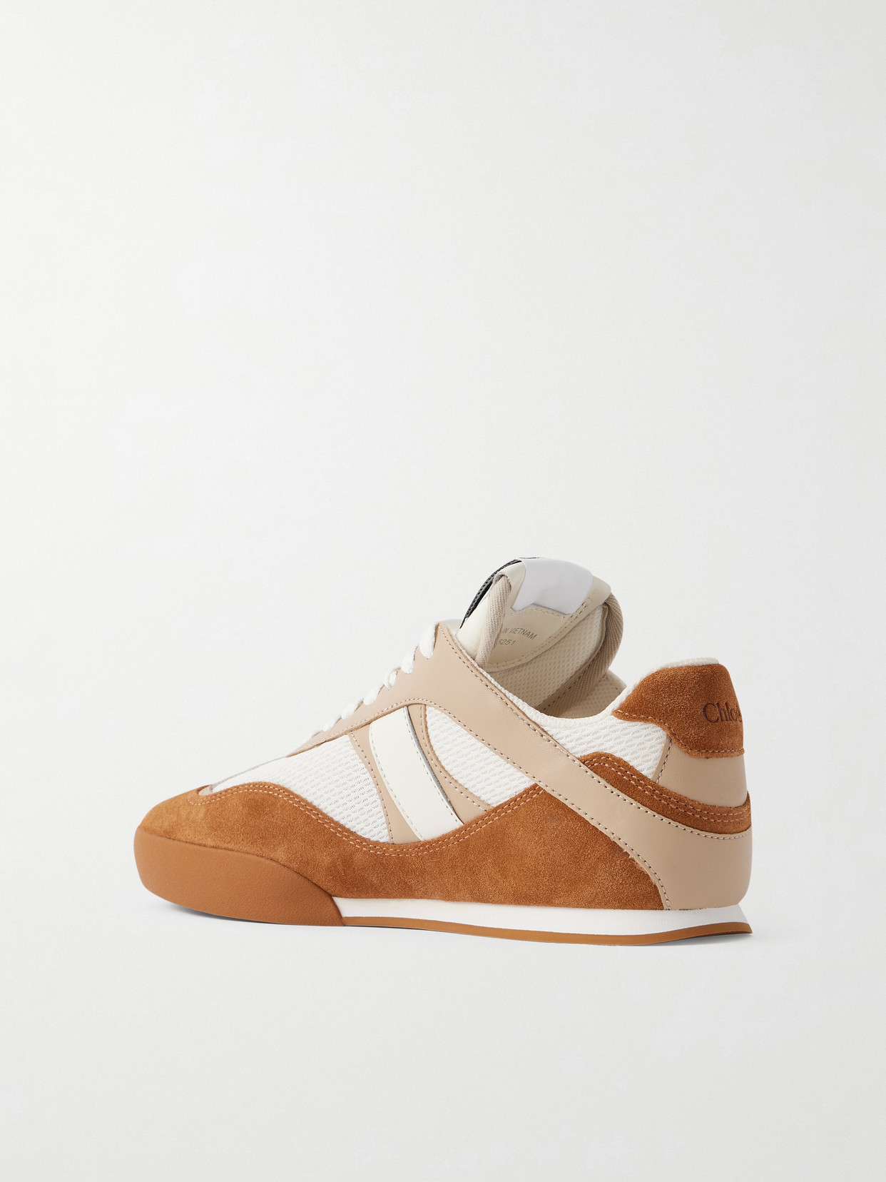 Chloé Kick Leather And Suede-trimmed Mesh Sneakers In Brown