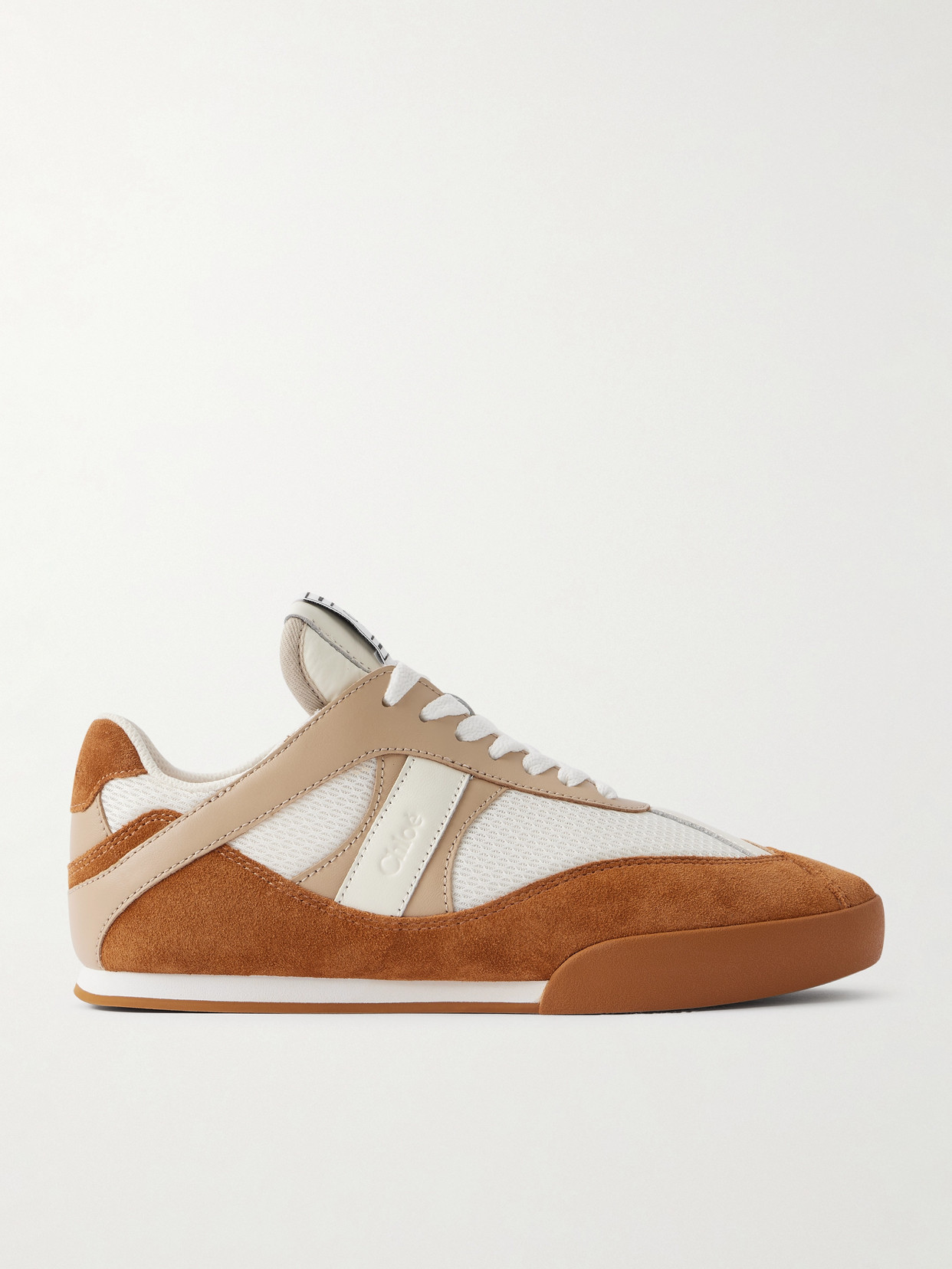 Chloé Kick Leather And Suede-trimmed Mesh Sneakers In Brown