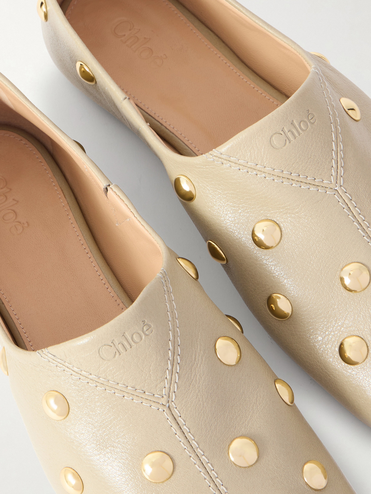 Chloé Rita Embellished Leather Ballet Flats In Neutral