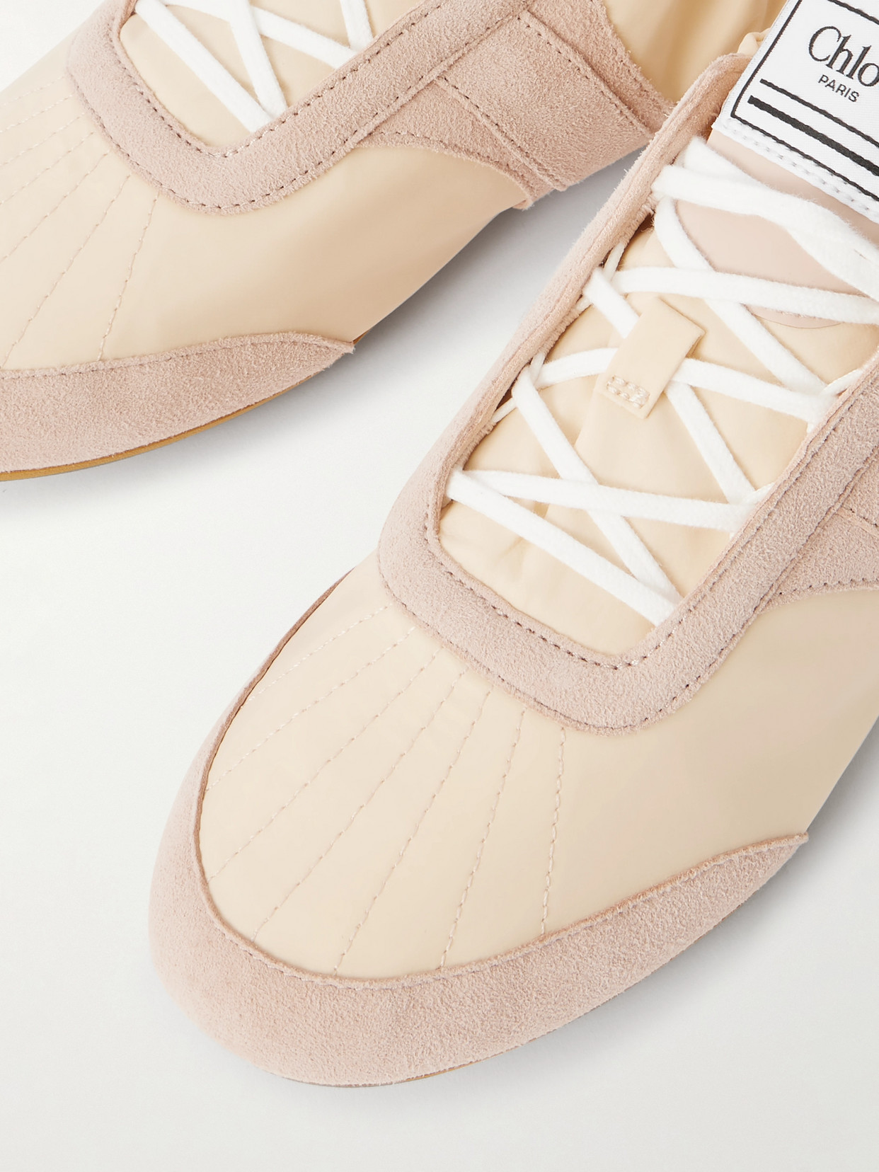 Chloé Kick Suede-trimmed Shell Sneakers In Neutral