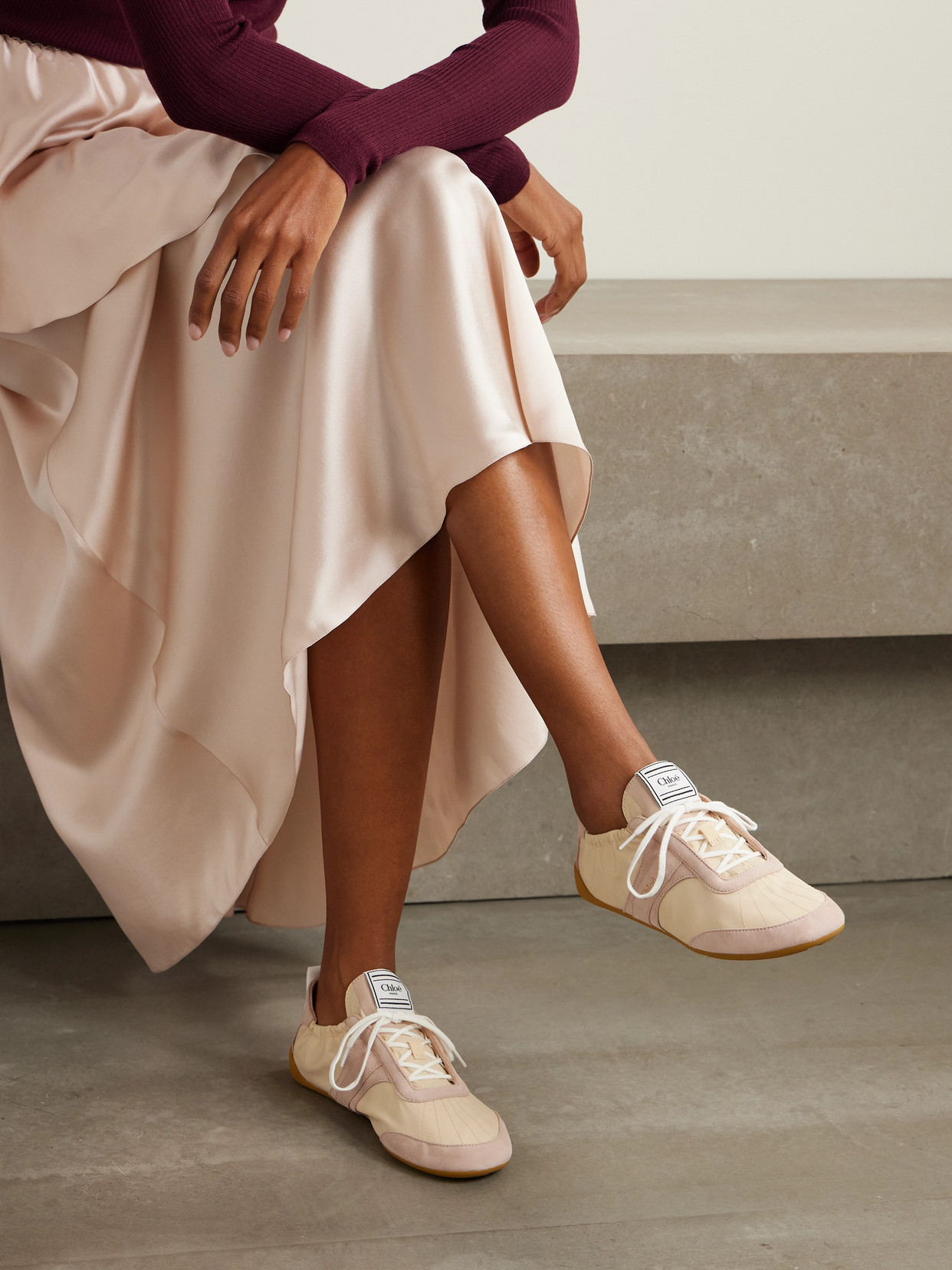 Chloé Kick Suede-trimmed Shell Sneakers In Neutral