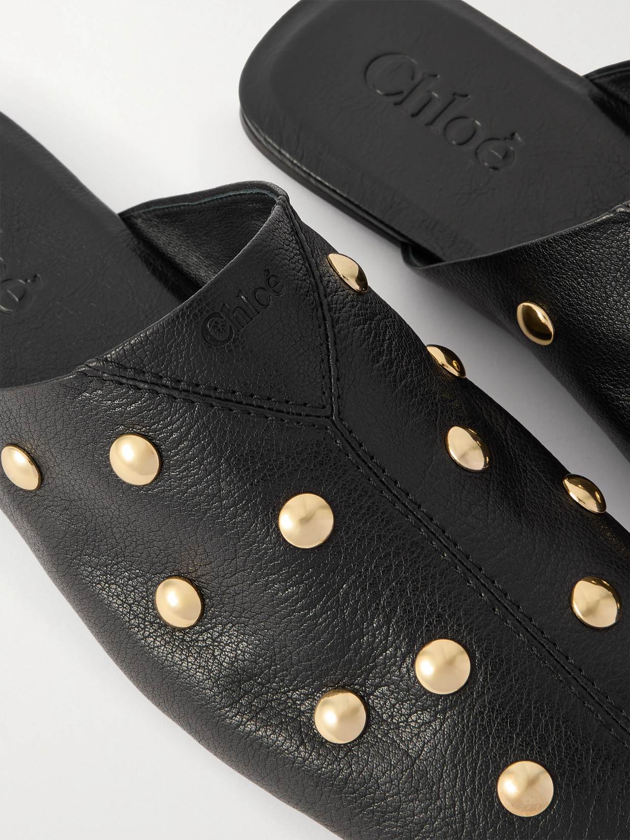 Chloé Studded Textured-leather Mules In Multi