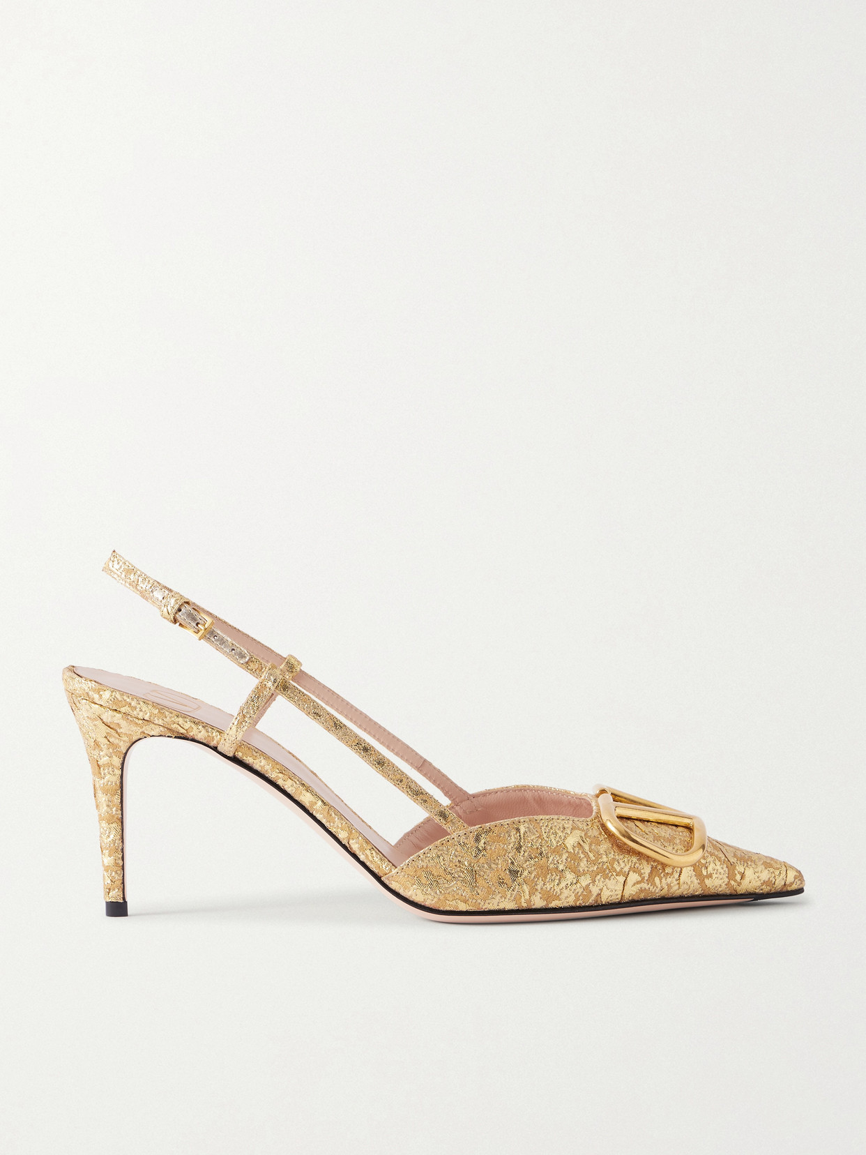 Valentino Garavani Vlogo Embellished Cloqué-jacquard Slingback Pumps In Gold