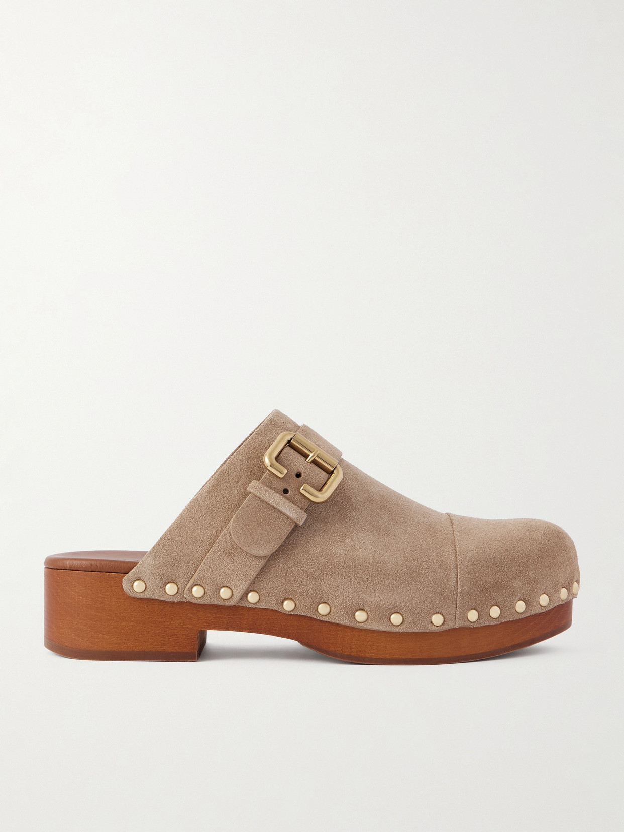 Chloé Jeannette Embellished Suede Clogs In Neutral