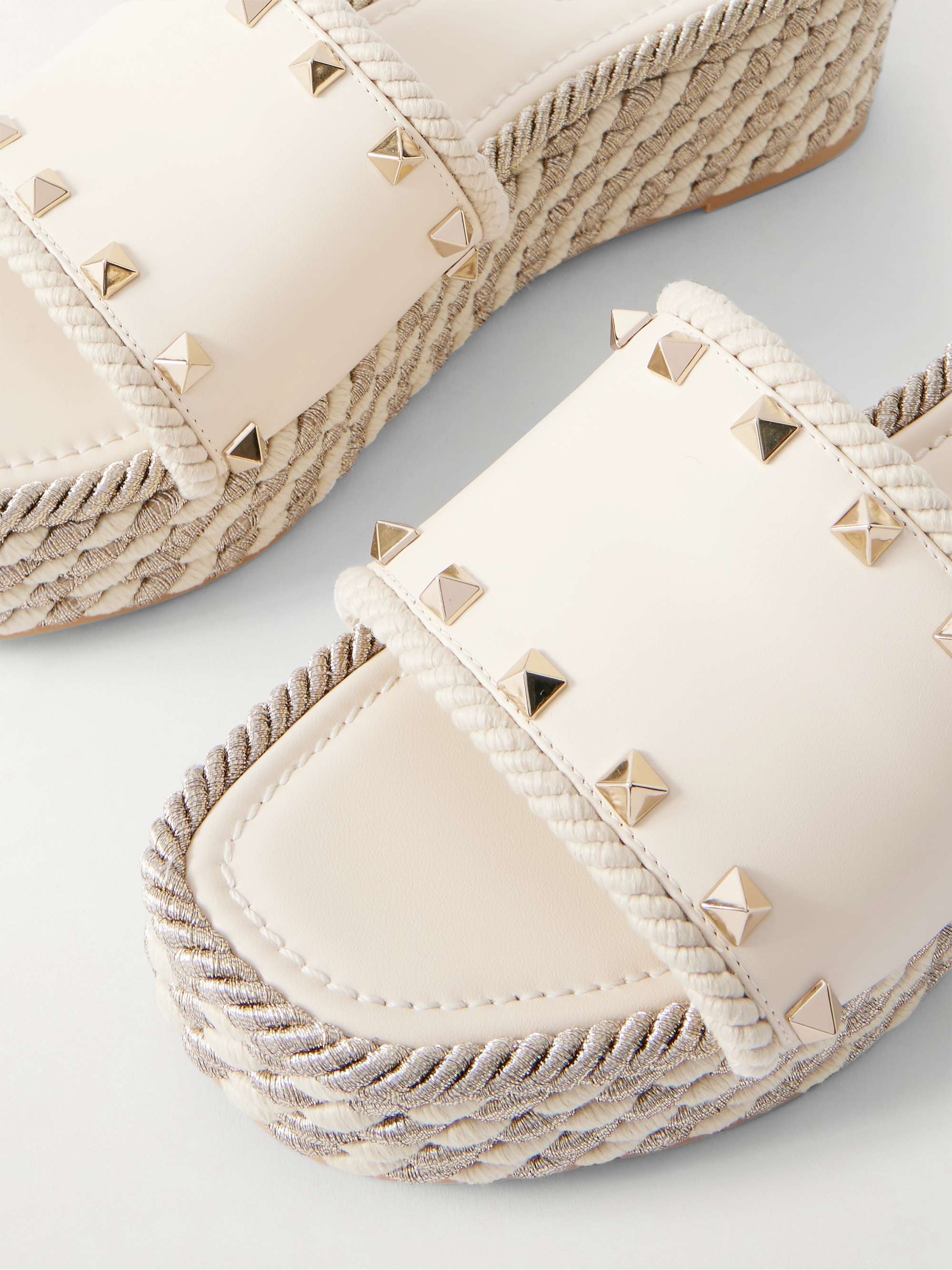 VALENTINO GARAVANI Rockstud leather platform espadrille slides 