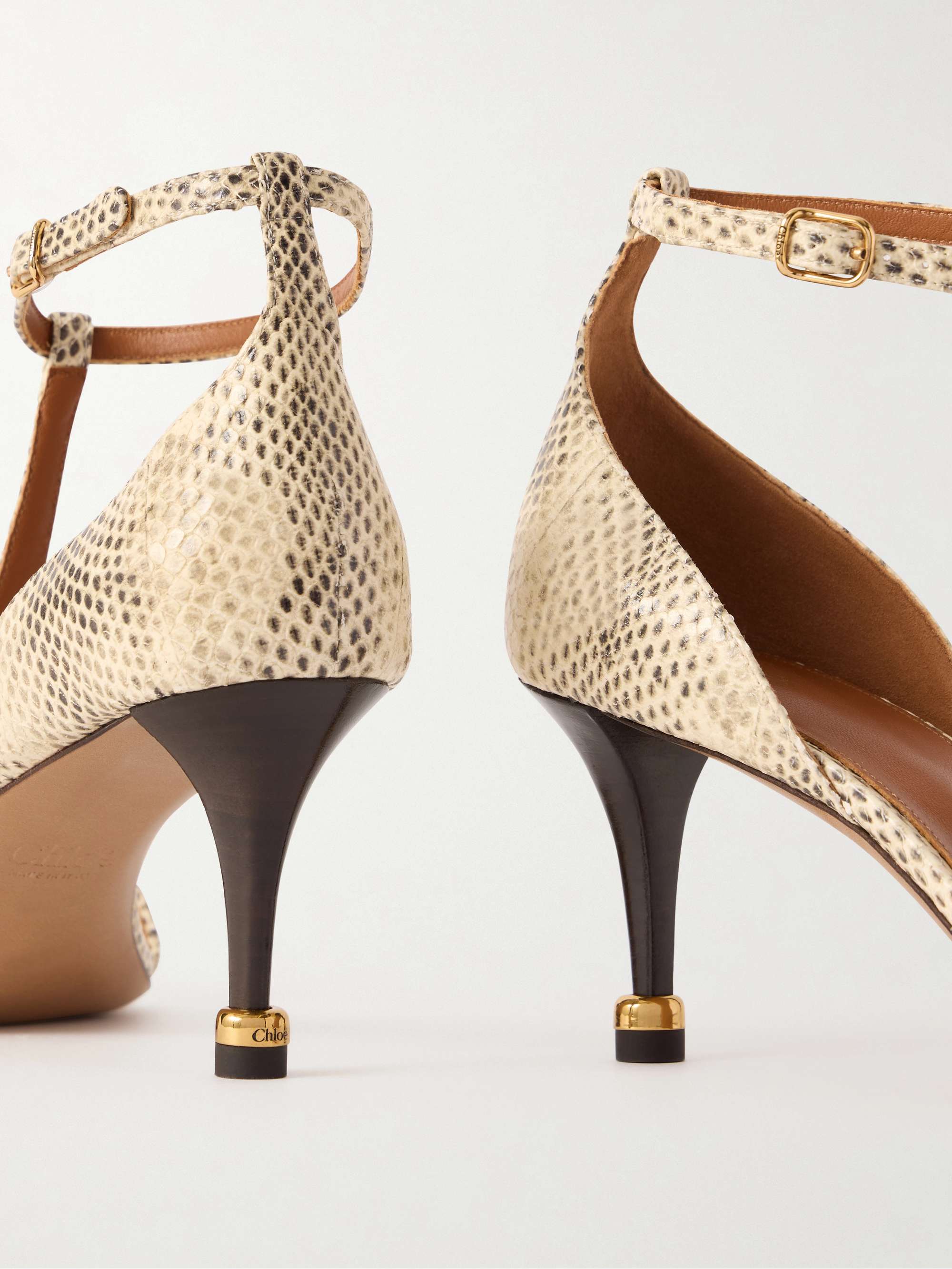 CHLOÉ Cleia 70 snake-effect leather pumps | NET-A-PORTER