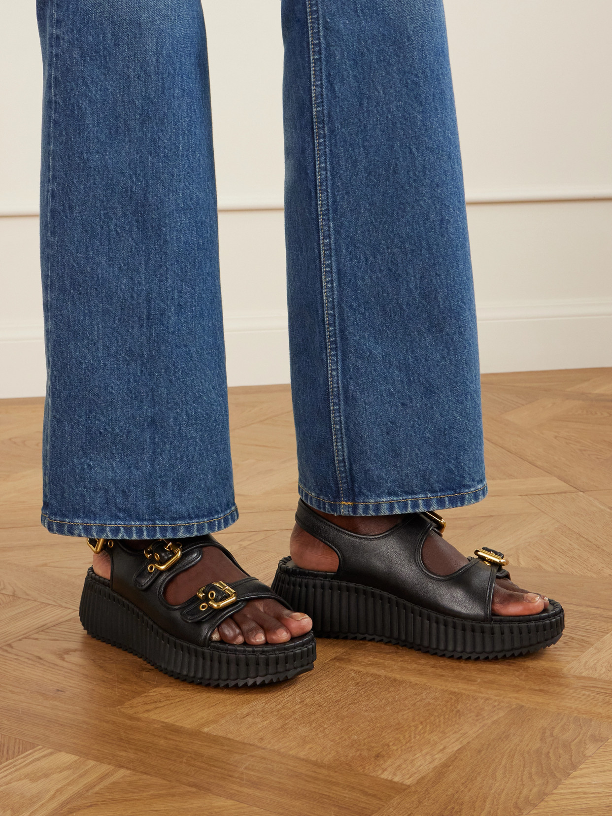 Chloé Nama Leather Sandals Slingback Platform Sole In Multi