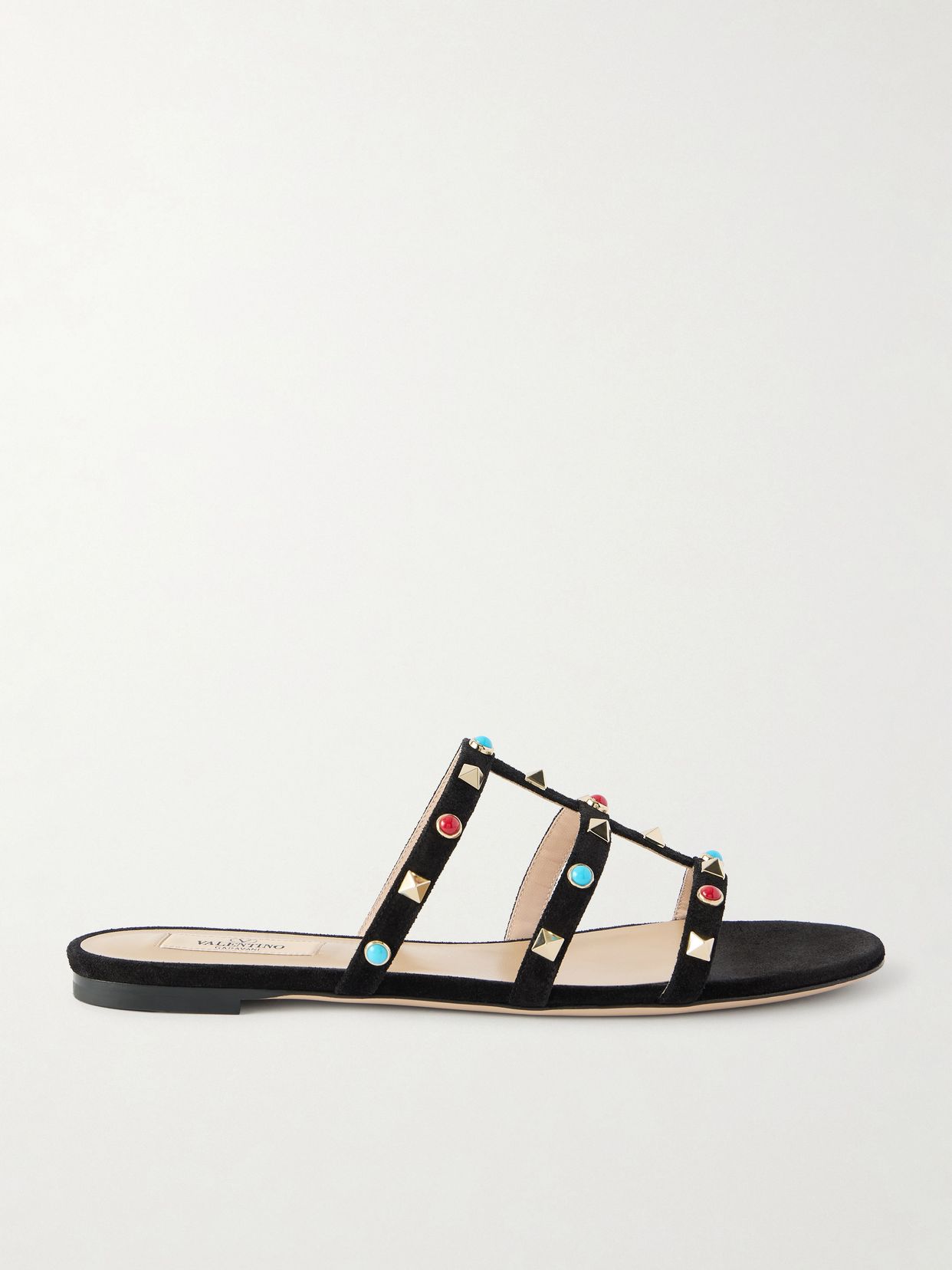 rockstud bead embellished suede sandals