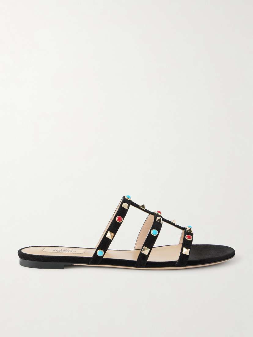 Valentino Garavani Rockstud Bead-embellished Suede Sandals