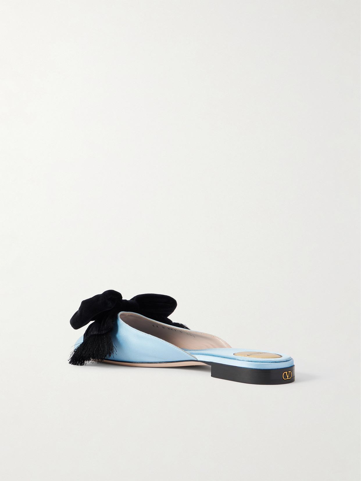 Valentino Reinette Bow-embellished Velvet-trimmed Satin Mules In Blue