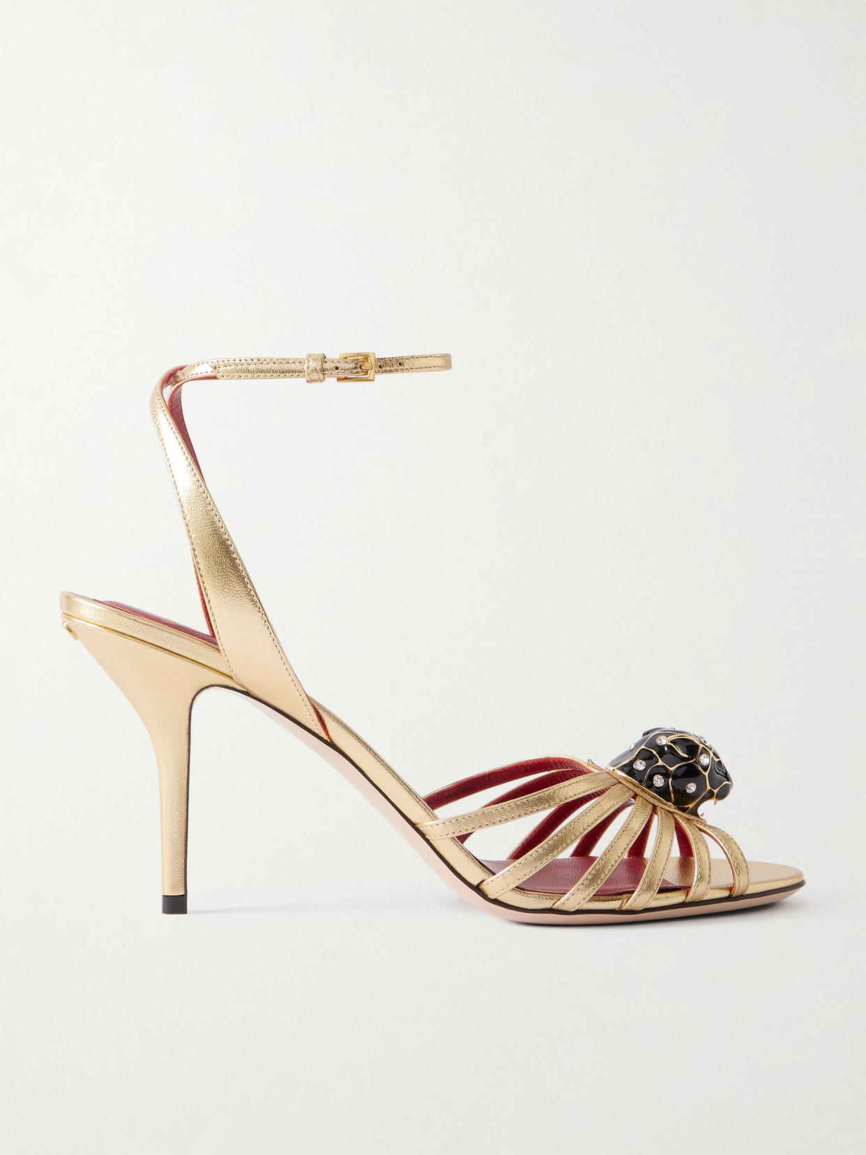 Valentino Garavani Pas De Chat 85 Embellished Metallic Leather Sandals In Gold