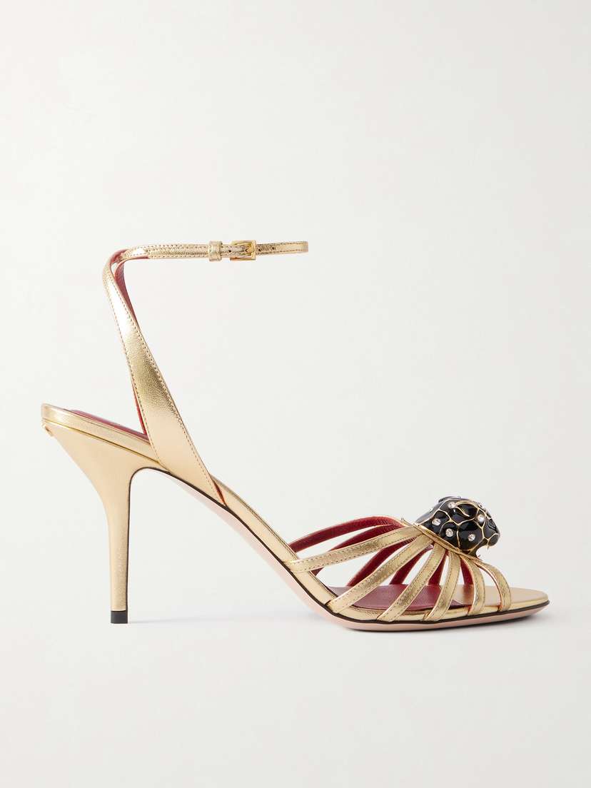 Valentino Garavani Pas De Chat 85 Embellished Metallic Leather Sandals