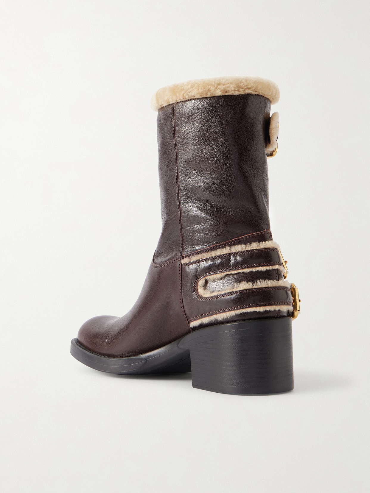 Chloé - Dakota Buckled Shearling-Trimmed Ankle Boots