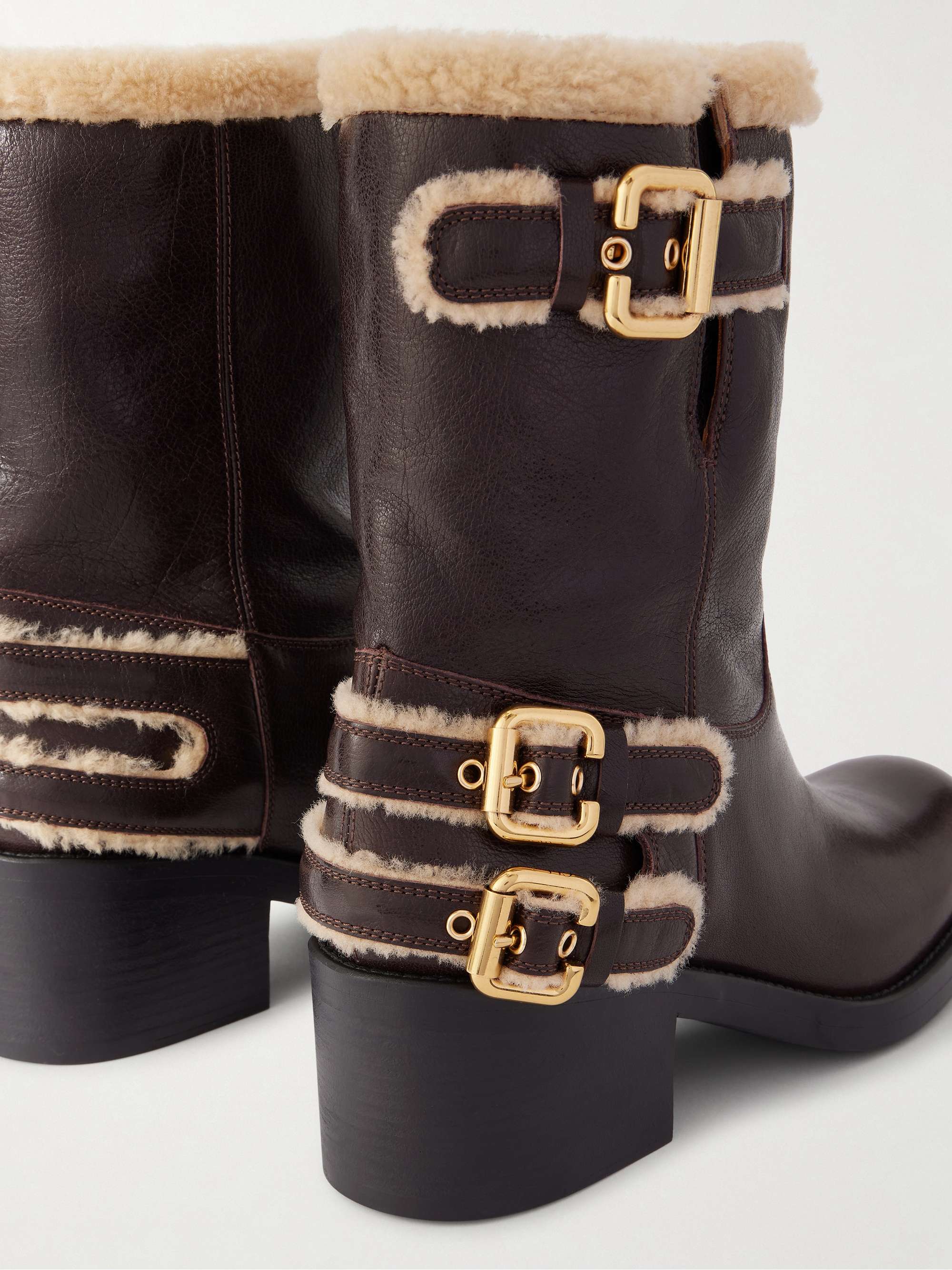 CHLOÉ Dakota buckled shearling-trimmed leather ankle boots | NET-A