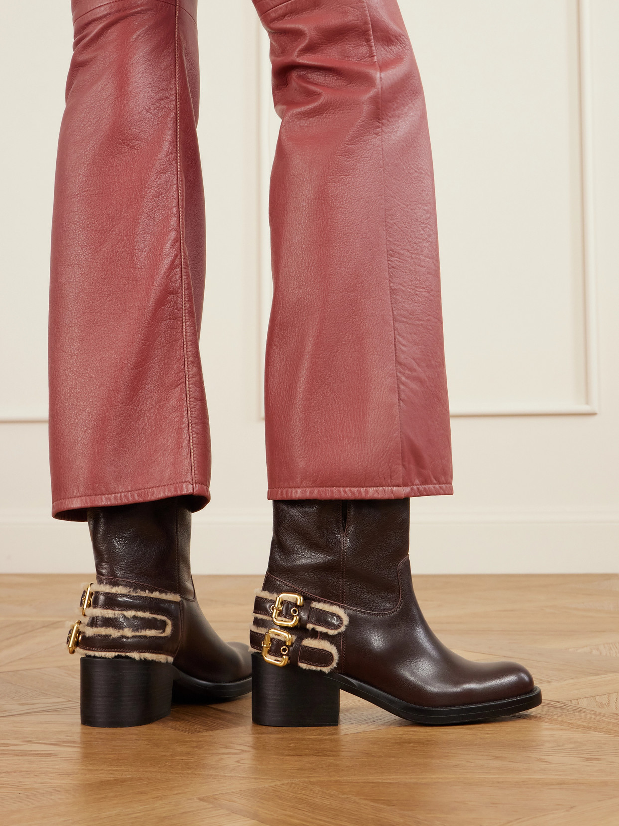 Chloé - Dakota Buckled Shearling-Trimmed Ankle Boots