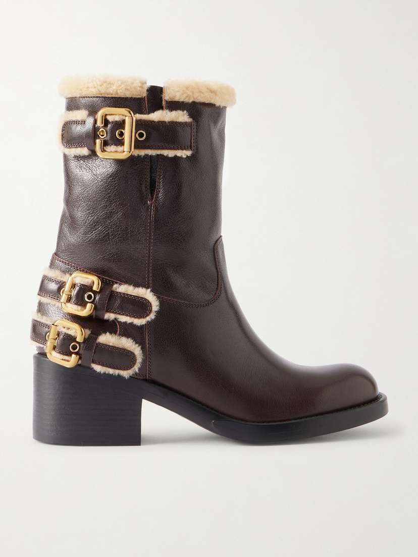 Chloé Dakota Buckled Shearling-trimmed Leather Ankle Boots