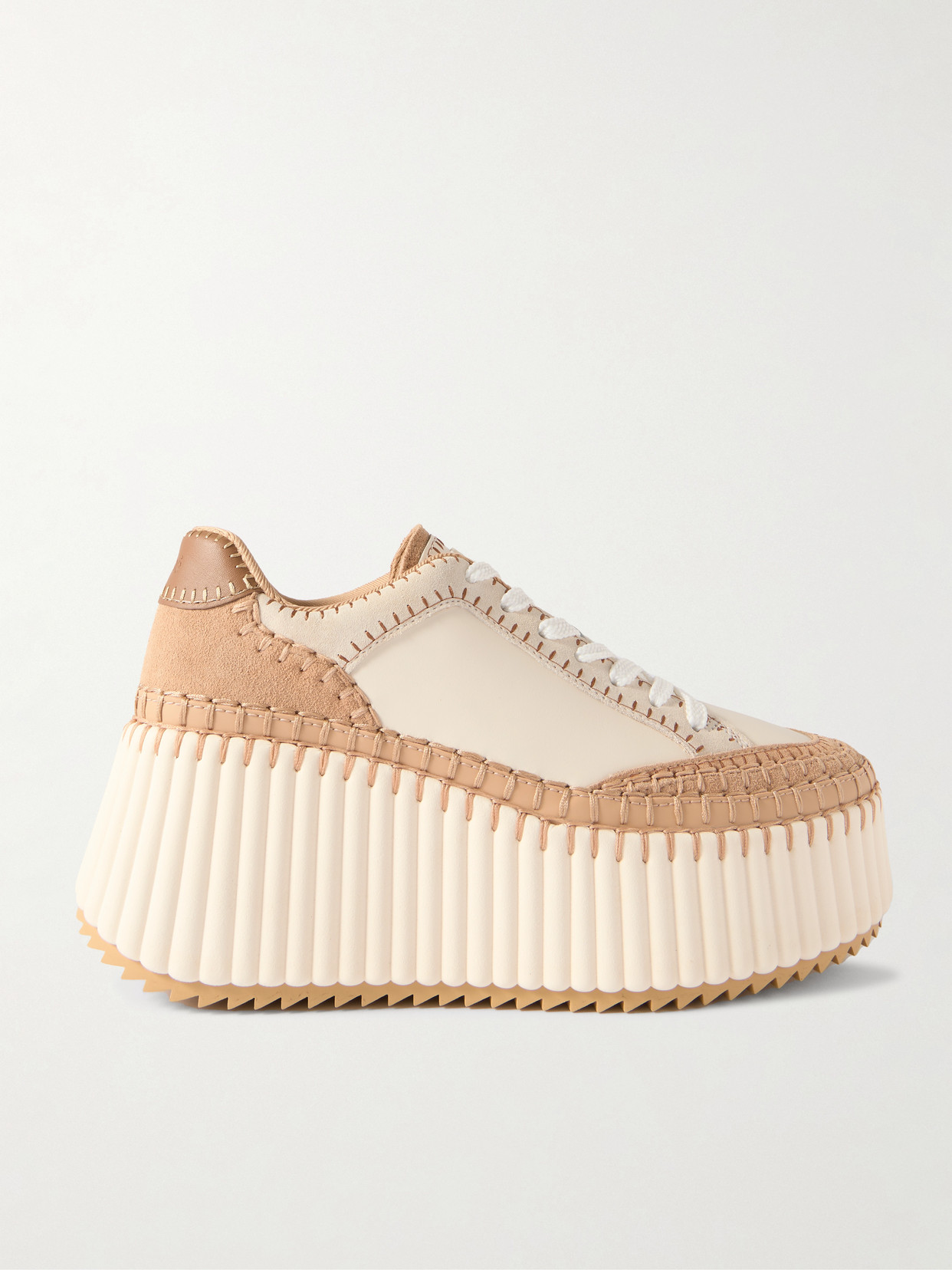 Chloé Nama Suede-trimmed Leather Platform Sneakers In Neutral