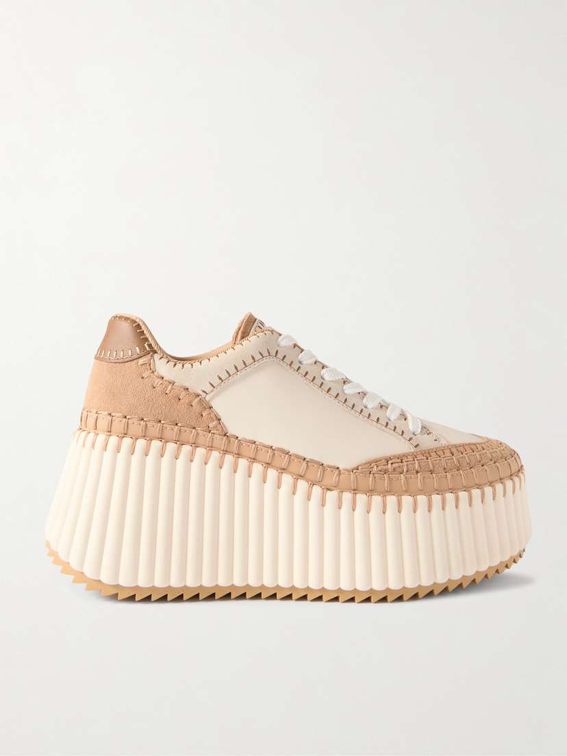 Chloé Nama Suede-trimmed Leather Platform Sneakers