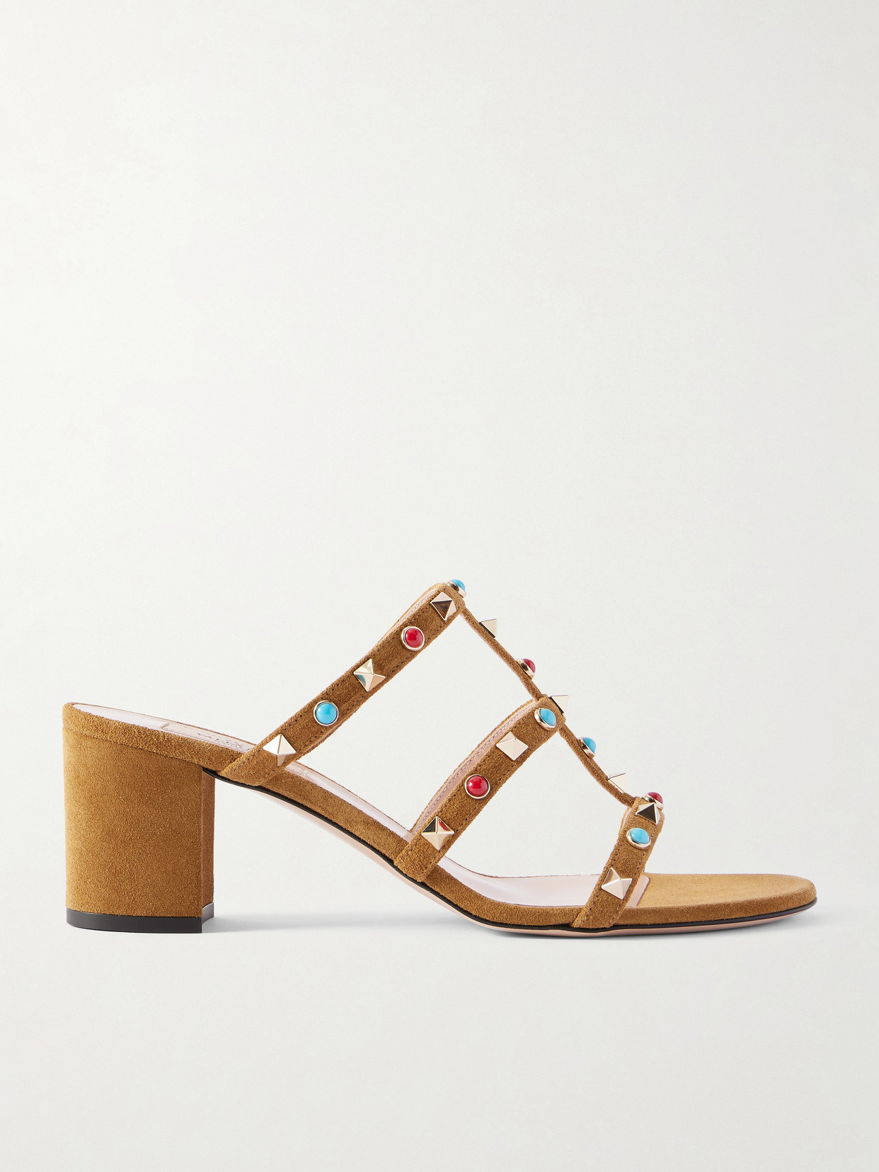 Valentino Garavani Rockstud 60 Embellished Leather Mules In Brown