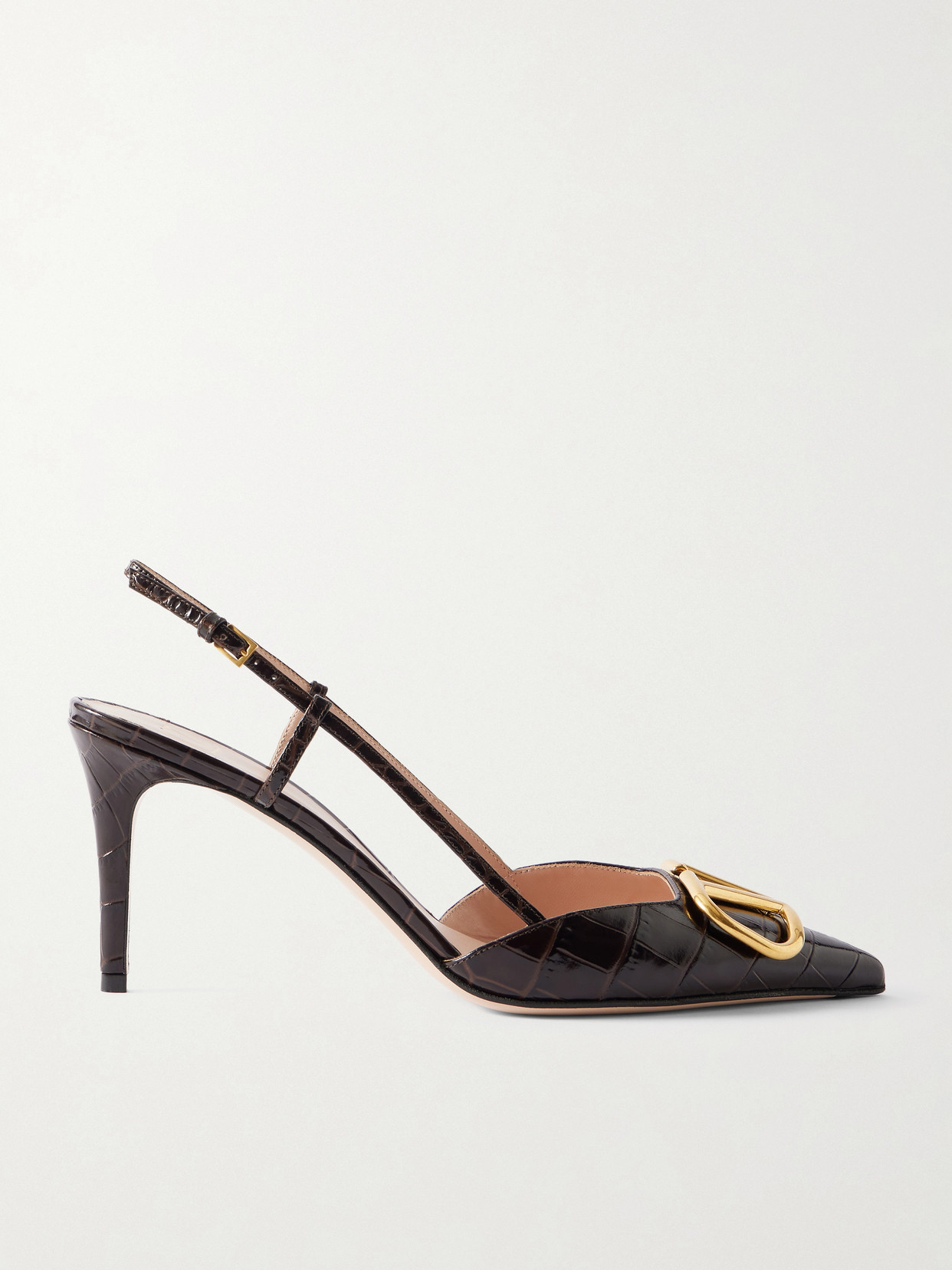 Valentino Garavani Vlogo 80 Embellished Croc-effect Leather Slingback Pumps In Brown