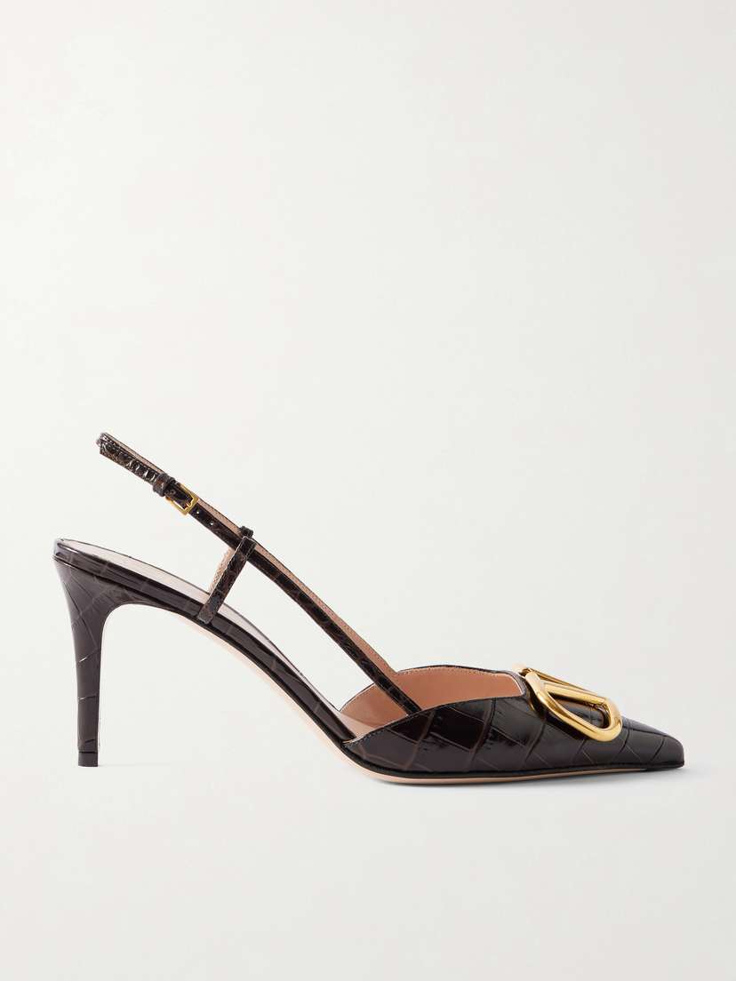 Valentino Garavani Vlogo 80 Embellished Croc-effect Leather Slingback Pumps