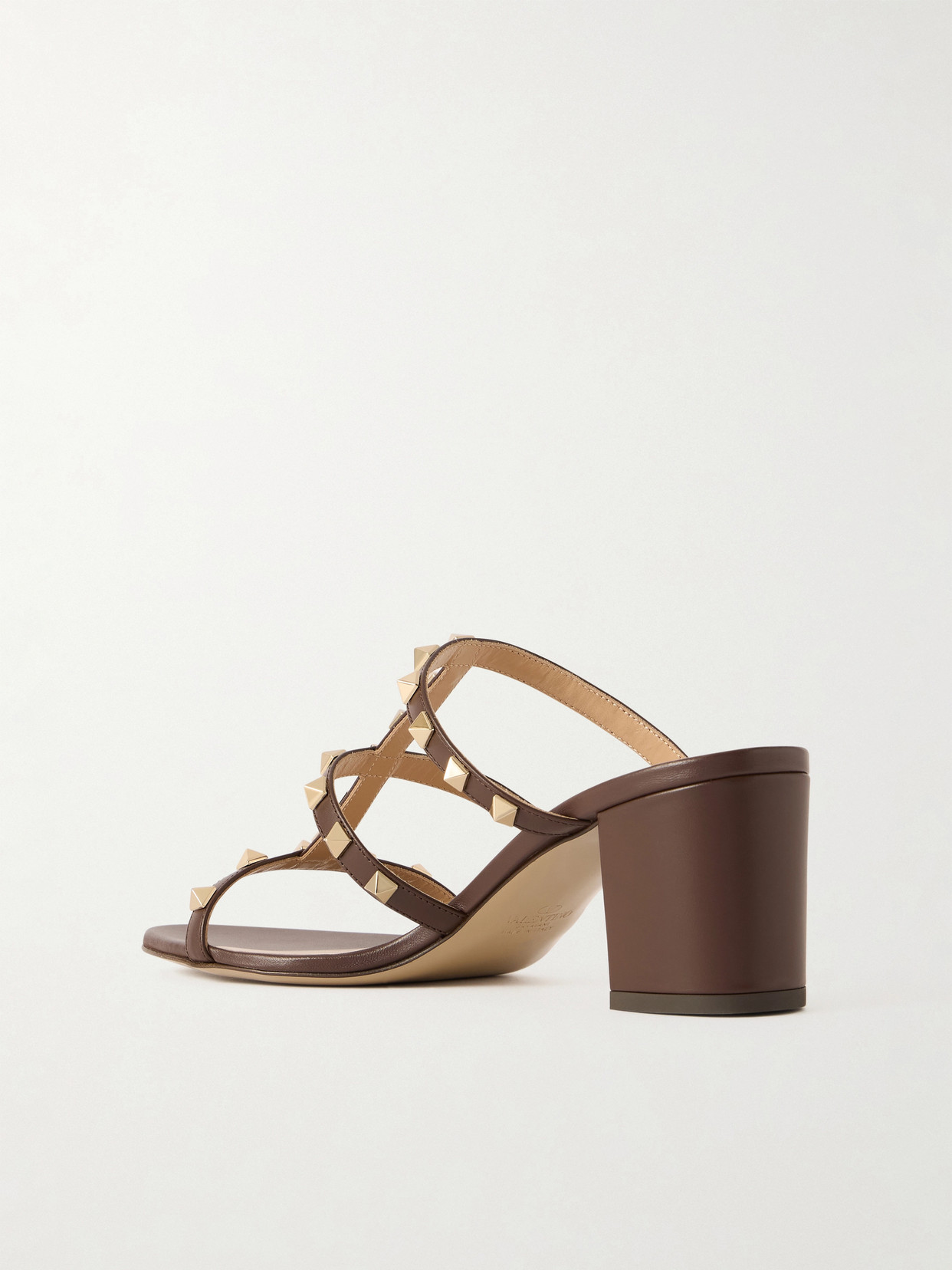 Valentino Garavani Brown Rockstud Metallic Calfskin Leather Slide Sandals