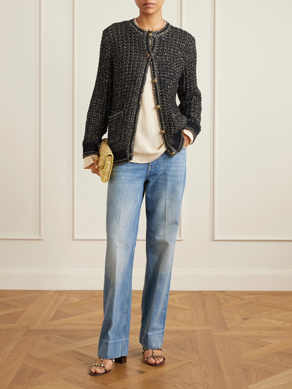 Valentino Garavani Brown Rockstud Metallic Calfskin Leather Slide Sandals