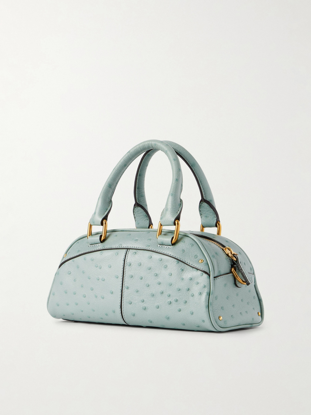 Chloé Bowling Embellished Ostrich-effect Leather Shoulder Bag In Blue