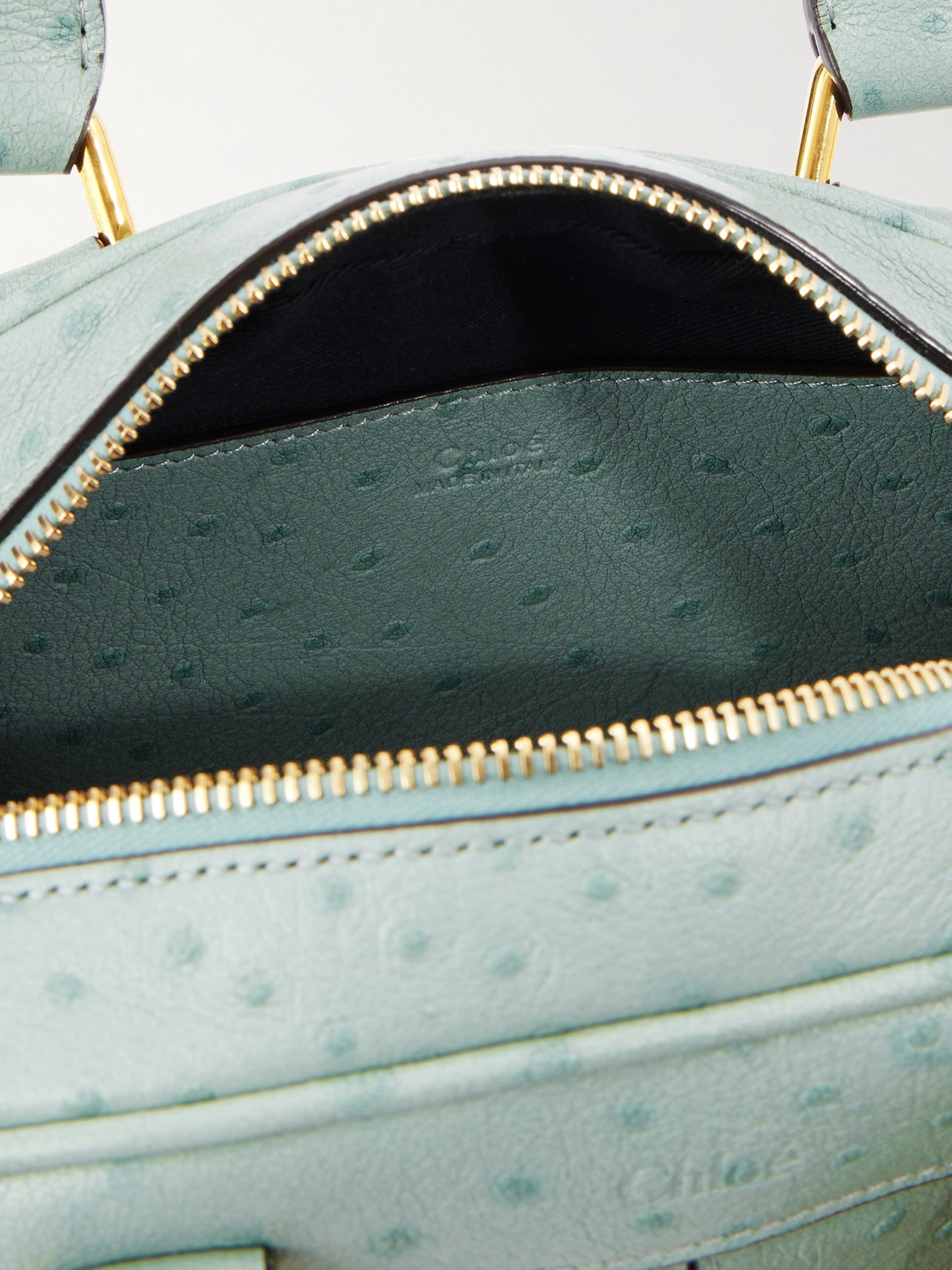 Chloé Bowling Embellished Ostrich-effect Leather Shoulder Bag In Blue