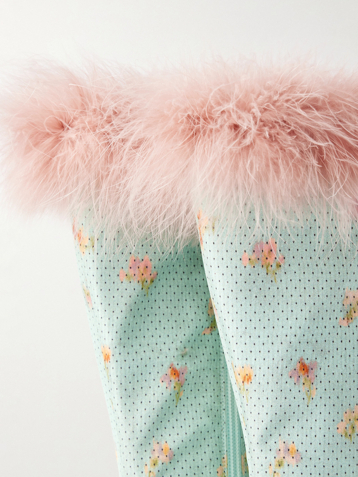 Valentino Hotty 100 Feather-trimmed Printed Crepe Knee Boots In Green