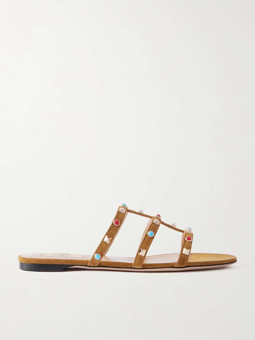 Valentino Garavani Rockstud Bead-embellished Suede Sandals