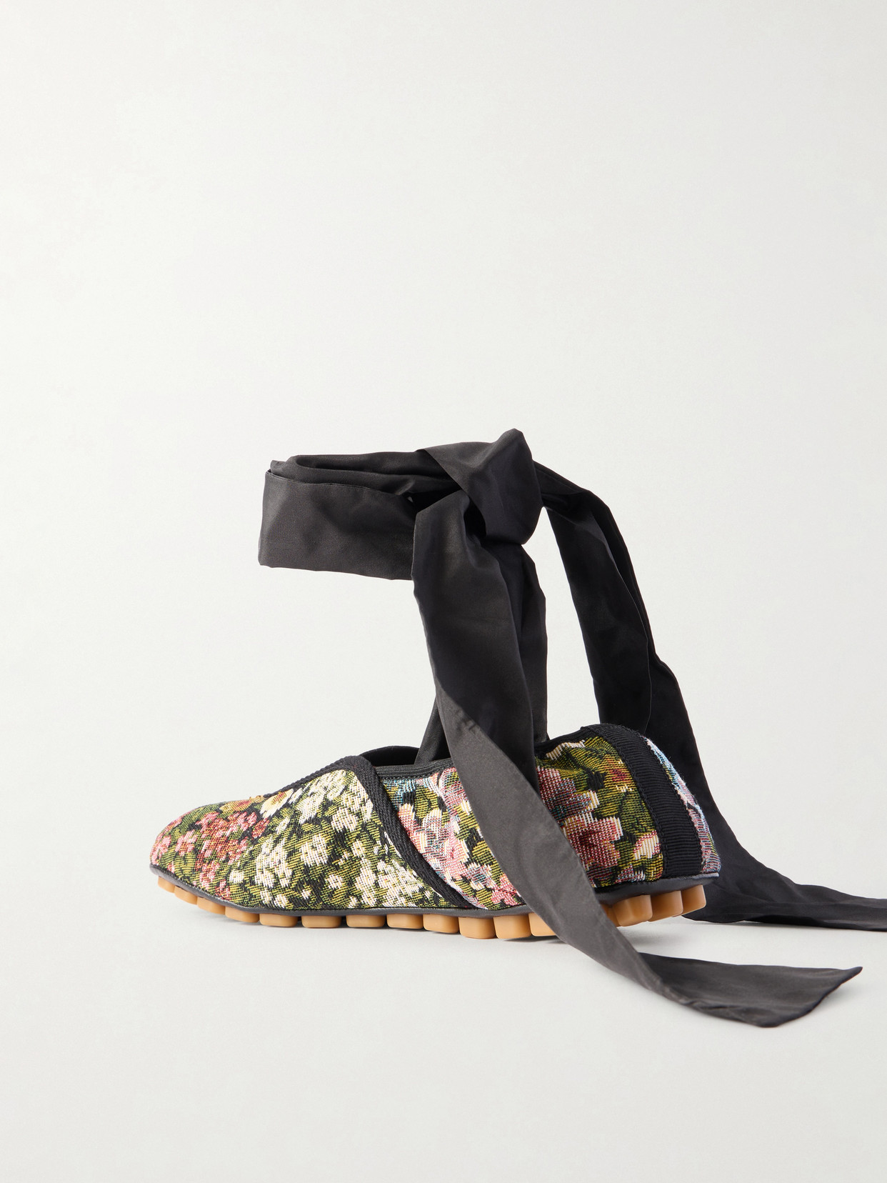 Valentino Rythmika Lace-up Floral-jacquard Canvas Ballet Flats In Multi