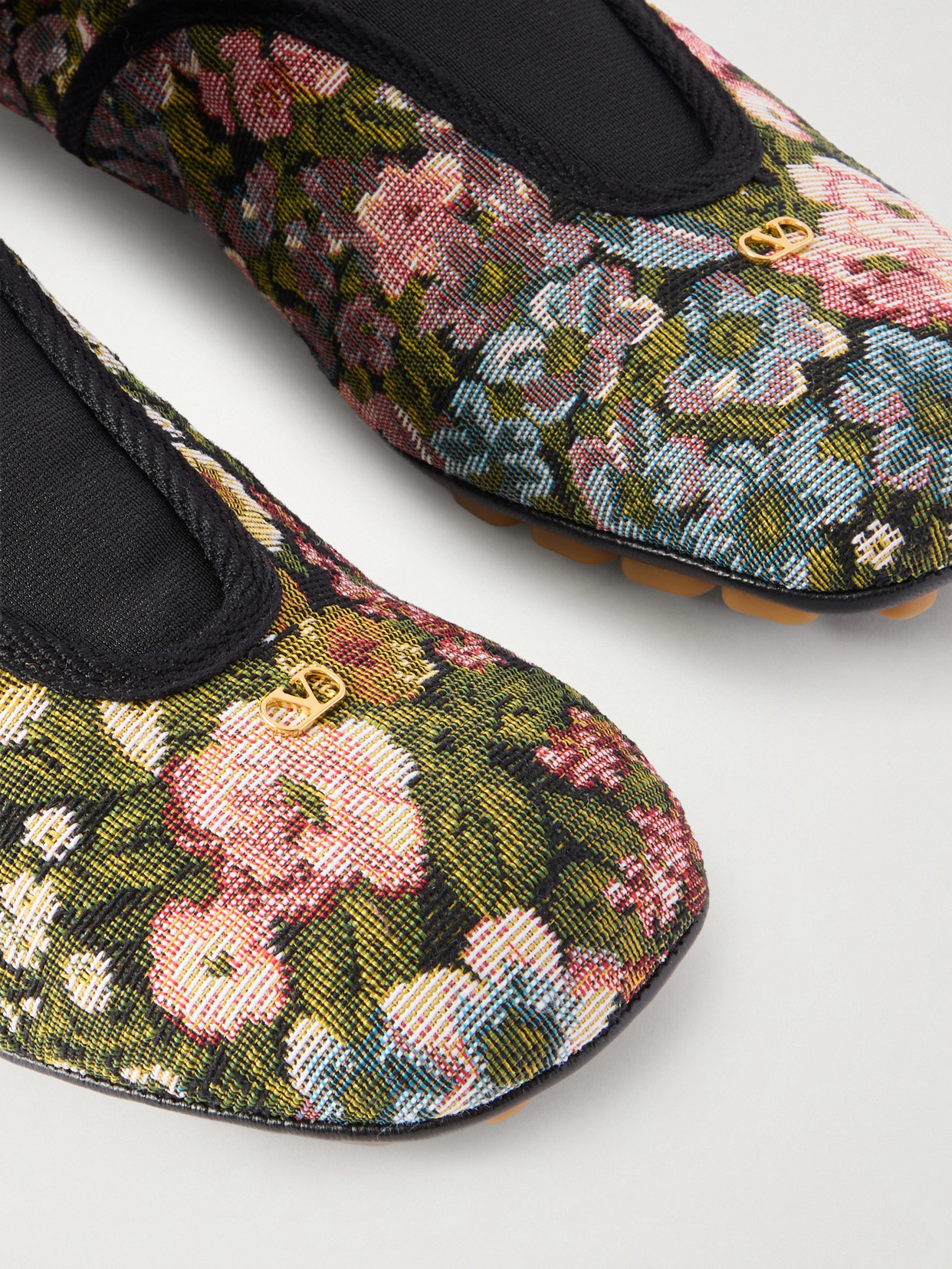 Valentino Rythmika Lace-up Floral-jacquard Canvas Ballet Flats In Multi