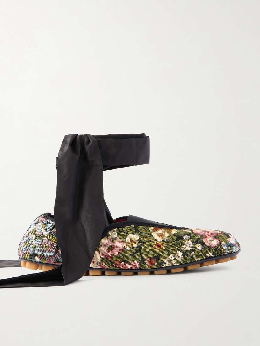 Valentino Garavani — Rythmika lace-up floral-jacquard canvas ballet flats