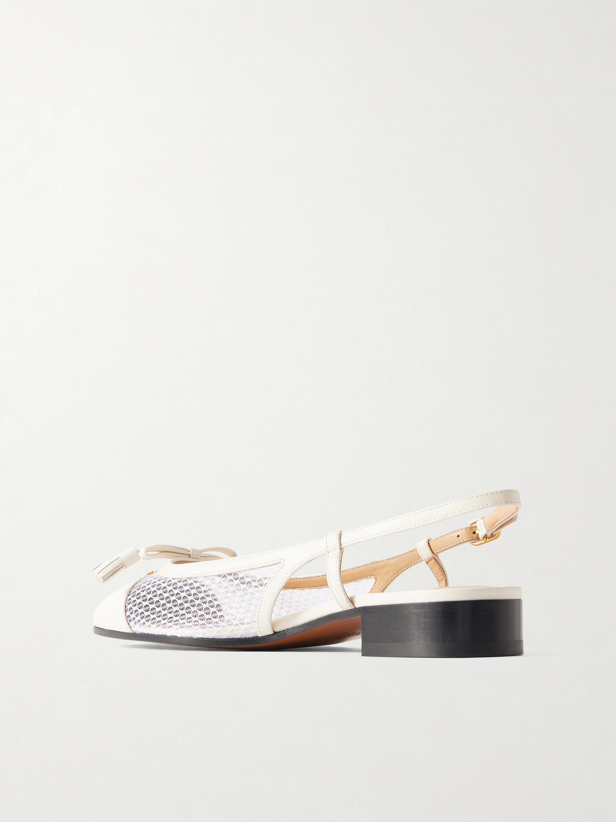 Valentino Garavani Valet Du Roi Tasseled Leather And Mesh Slingback Ballet Flats In White
