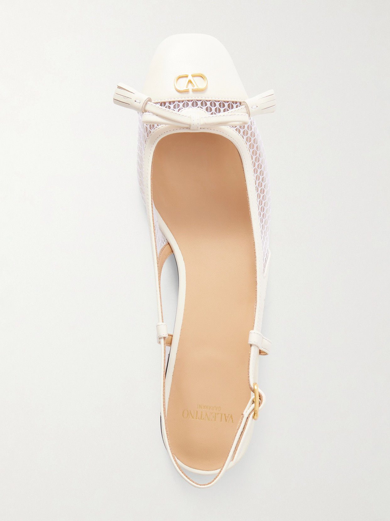 Valentino Garavani Valet Du Roi Tasseled Leather And Mesh Slingback Ballet Flats In White
