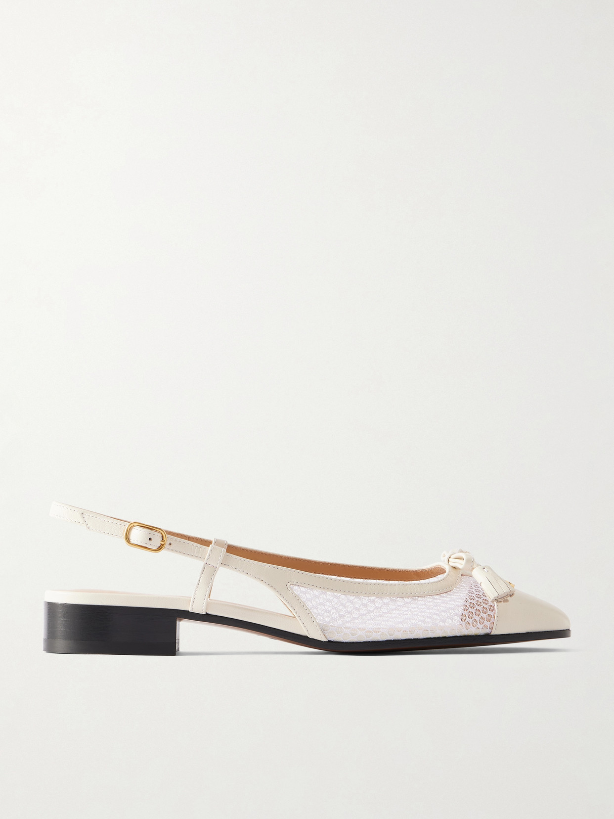 Valentino Garavani Valet Du Roi Tasseled Leather And Mesh Slingback Ballet Flats In White