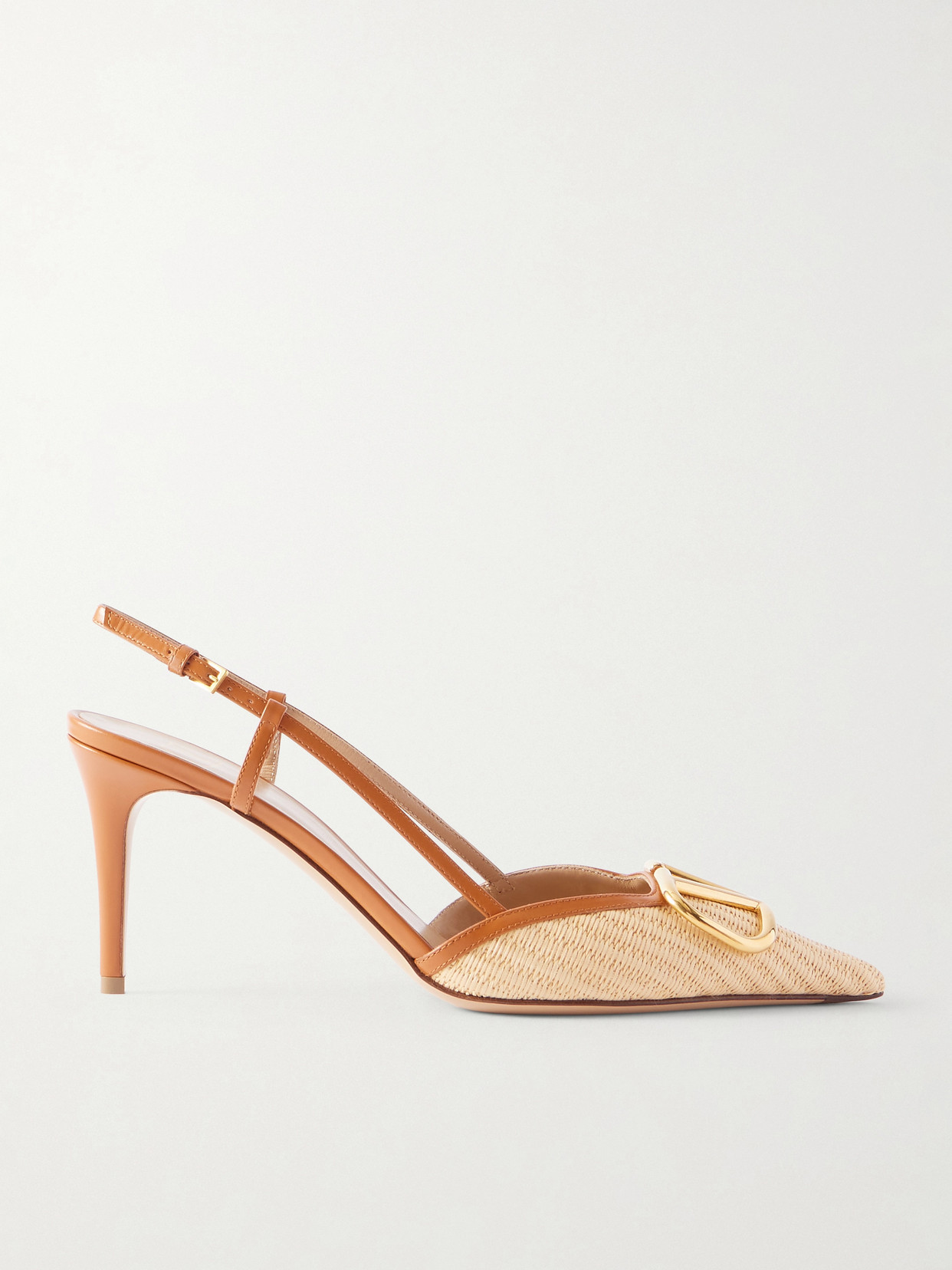 Valentino Garavani Vlogo Leather-trimmed Raffia Slingback Pumps In Neutral