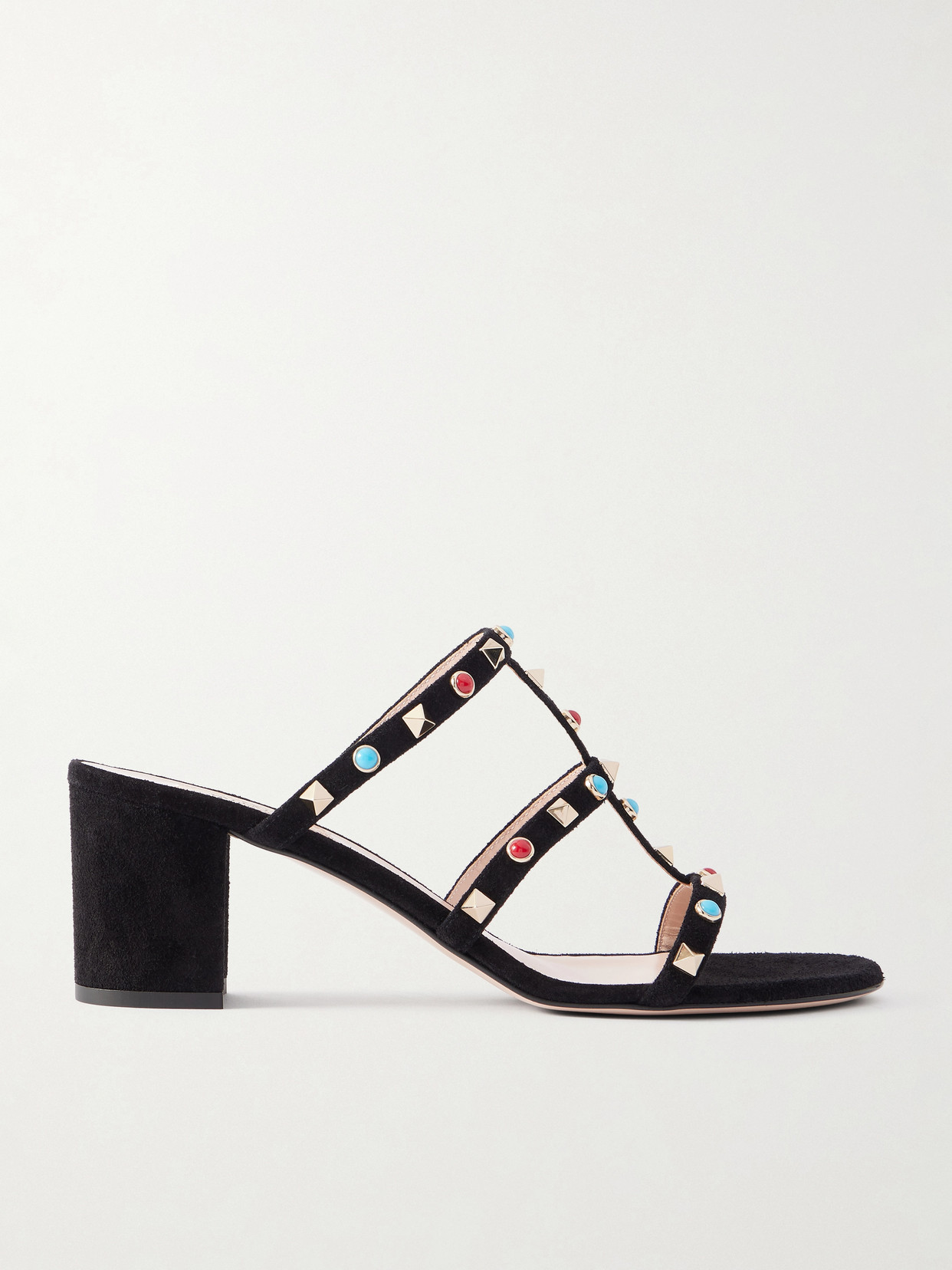 Valentino Garavani Rockstud 60 Embellished Leather Mules In Black
