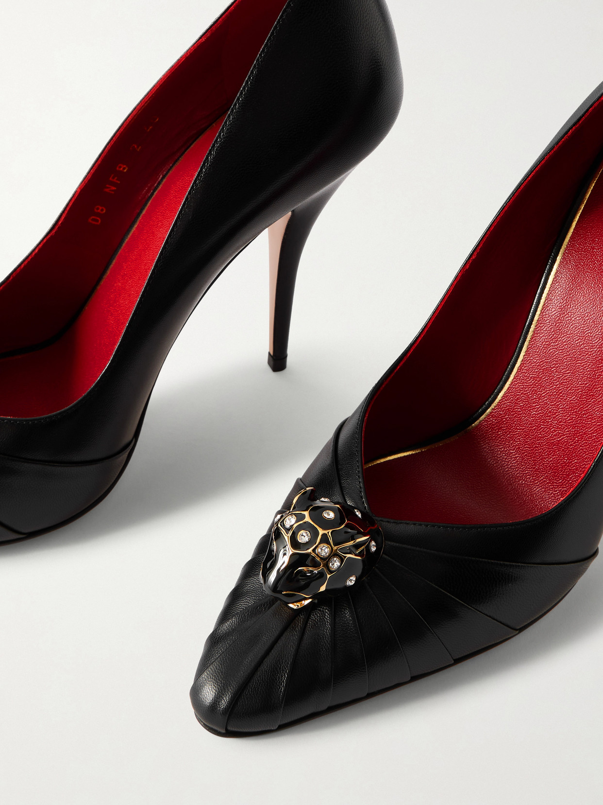 Valentino Garavani Pas De Chat 105 Embellished Gathered Textured-leather Pumps In Black